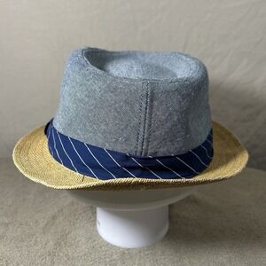 Free Authority Fedora Hat Gray Tan Straw Brim Navy Band One Size Mens Summer